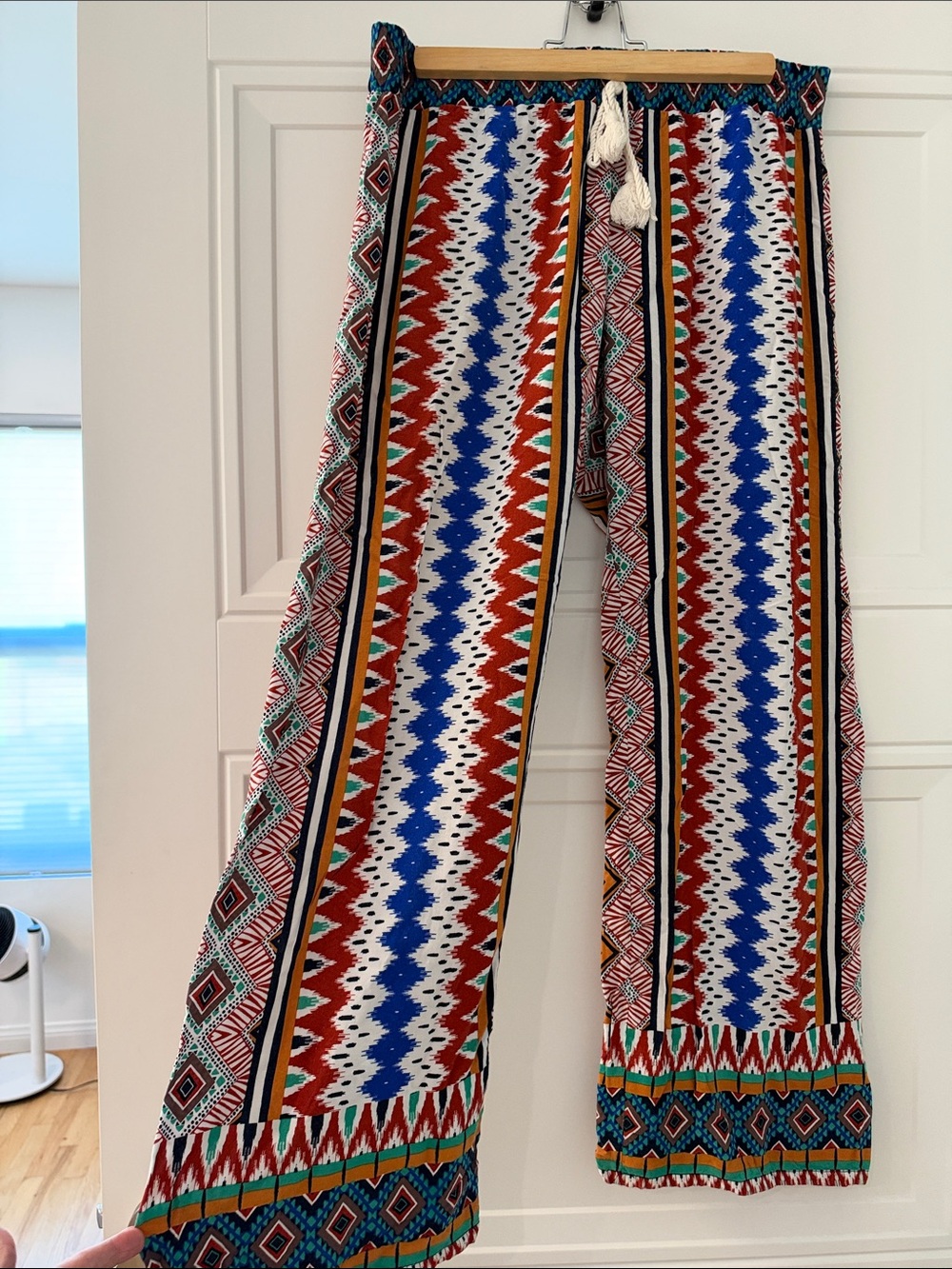 BeBop Multicolor Tribal Wide-Leg Pants with Tassel Tie